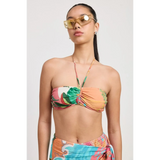 Emory Park Tangerine Bikini Bralette with tropical floral print worn by model with sunglasses