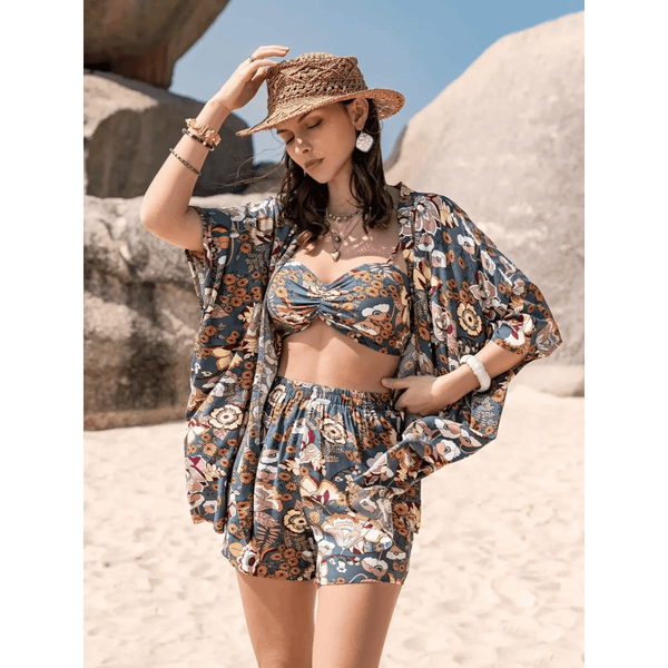 Trendsi short set with floral print featuring crop top and matching shorts for trendy vacation outfit women