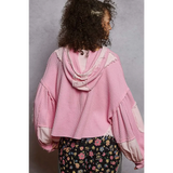 Trendsi women's cropped hooded jacket in pink waffle knit with distressed detailing and balloon sleeves
