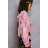 Trendsi women's cropped hooded jacket in pink waffle knit with patch details and long sleeves