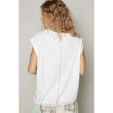 Trendsi white beach blouse for women with short sleeves and relaxed fit shown from back