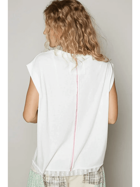 Trendsi white beach blouse for women with short sleeves and relaxed fit shown from back