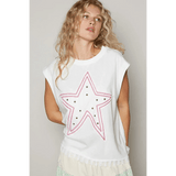 Trendsi white beach blouse for women short sleeve with star design and stud details