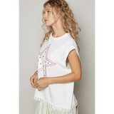 Trendsi white beach blouse for women with short sleeves and star design detail