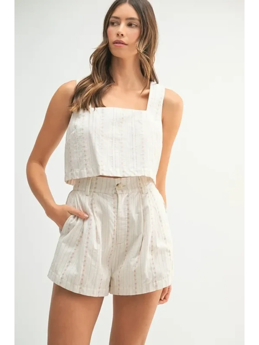  White Beach Summer Crop top Short set with a sleeveless crop top and high-waisted shorts