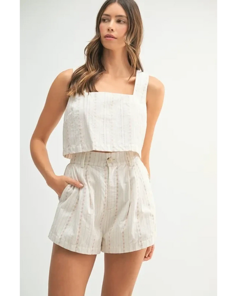  White Beach Summer Crop top Short set with a sleeveless crop top and high-waisted shorts