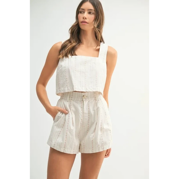  White Beach Summer Crop top Short set with a sleeveless crop top and high-waisted shorts