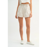 Trendsi White Beach Summer Crop top Short set featuring high-waisted shorts with front buttons