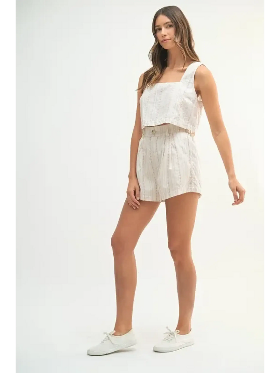 White Beach Summer Crop top Short set with sleeveless crop top and high-waisted shorts 