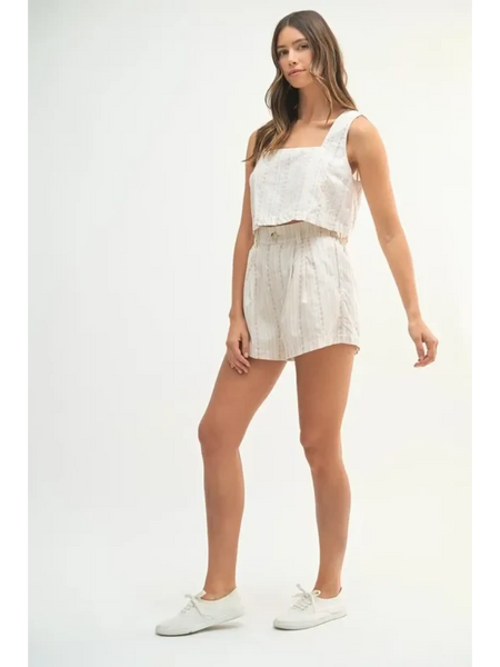 White Beach Summer Crop top Short set with sleeveless crop top and high-waisted shorts 