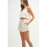 White Beach Summer Crop top Short set with sleeveless crop top and high-waisted shorts