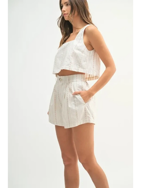 White Beach Summer Crop top Short set with sleeveless crop top and high-waisted shorts
