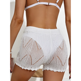 Trendsi white crochet shorts swim cover up with intricate knit pattern and scalloped hem