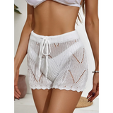 Trendsi white crochet shorts swim cover up with drawstring waist perfect for beachwear