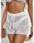 Trendsi white crochet shorts swim cover up with drawstring waist perfect for beachwear