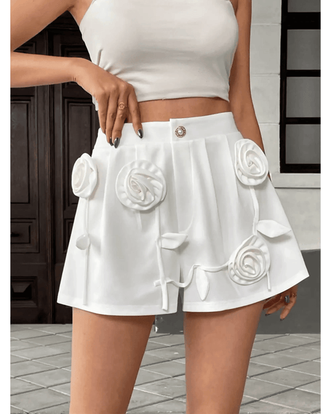 Classy White Floral High-waist Shorts - Beach Babes Beachwear - Fort Lauderdale