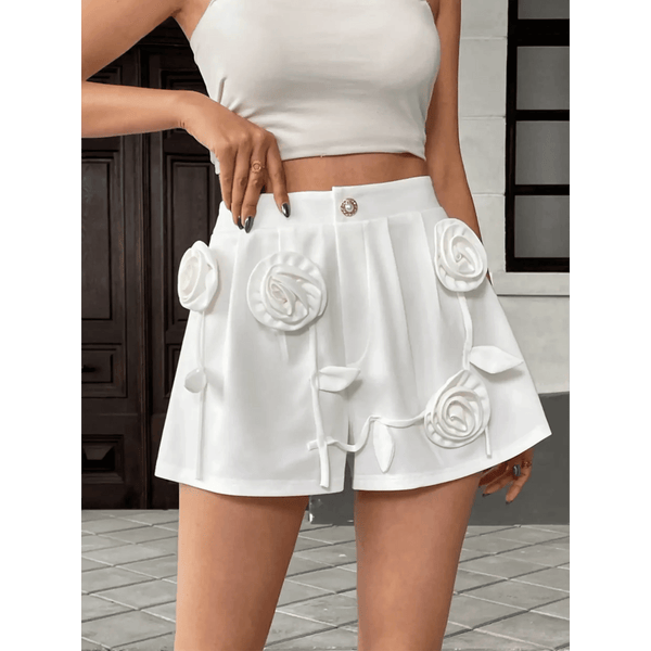 Classy White Floral High-waist Shorts - Beach Babes Beachwear - Fort Lauderdale