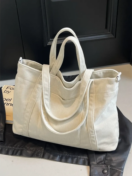 Babe Beachwaer lightweight Ladies duffle bag in cream corduroy with multiple handles