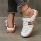 Trendsi white mule sneakers for women with lace-up design and patterned side detail