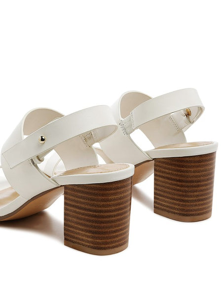 Rag Company tan slingback block heel sandals with white straps and stacked wooden heels