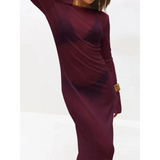 Trendsi maxi dress in maroon sheer fabric worn as white swimsuit cover up long sleeve style