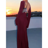 Trendsi maxi dress in deep red with long sleeves and open back perfect as a white swimsuit cover up long sleeve alternative