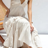 Trendsi women's resort maxi dress in light beige with ruffled straps and flowing skirt
