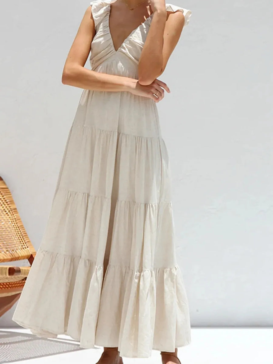 Trendsi women's resort maxi dress with ruffled sleeves and tiered skirt in light fabric