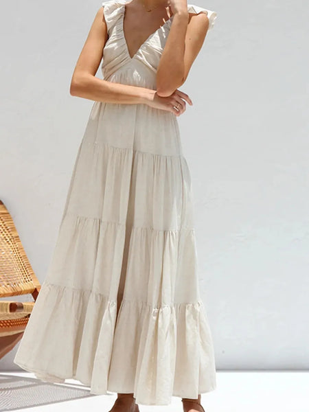 Trendsi women's resort maxi dress with ruffled sleeves and tiered skirt in light fabric