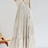Trendsi women's resort maxi dress in white with ruffled straps and tiered skirt for summer
