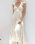 Trendsi women's resort maxi dress in light beige with ruffle sleeves and tiered skirt