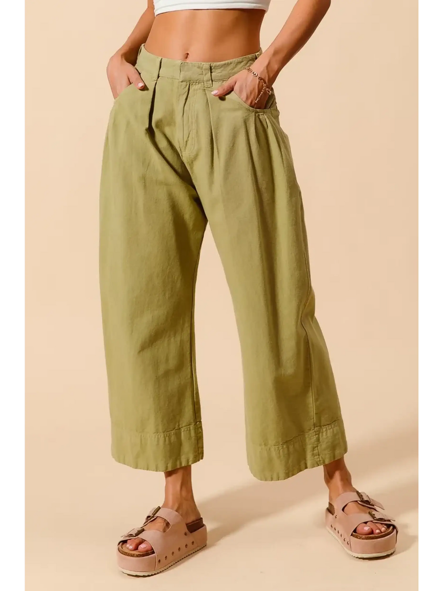 Trendsi olive green Wide Leg Chino Pants worn with white crop top and platform sandals