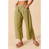 Trendsi olive green Wide Leg Chino Pants worn with white crop top and platform sandals