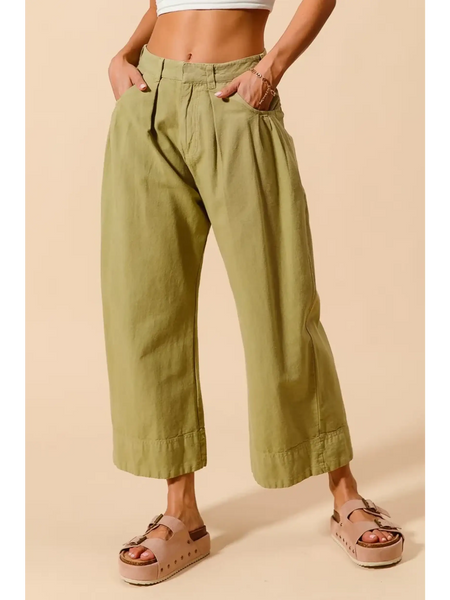 Trendsi olive green Wide Leg Chino Pants worn with white crop top and platform sandals