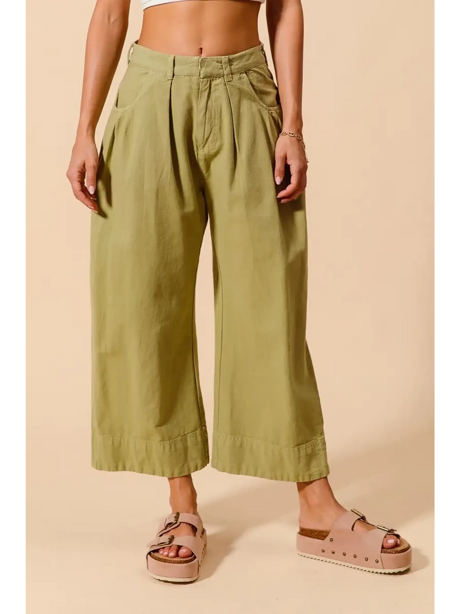 Trendsi Olive Green Wide Leg Chino Pants with high waist and relaxed fit for casual wear
