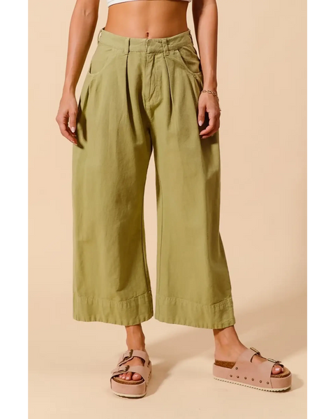 Trendsi Olive Green Wide Leg Chino Pants with high waist and relaxed fit for casual wear