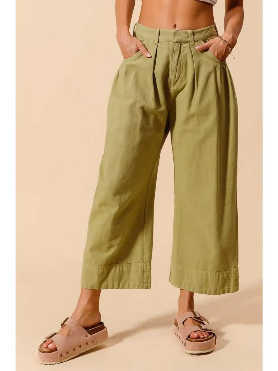 Trendsi Wide Leg Chino Pants in olive green with high waist and cropped length