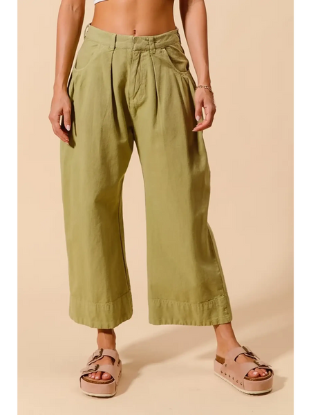 Wide Leg Chino Pants in olive green with high waist and relaxed fit