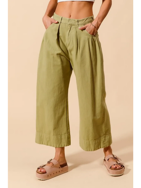 Trendsi olive green Wide Leg Chino Pants with front pleats and relaxed fit for casual wear