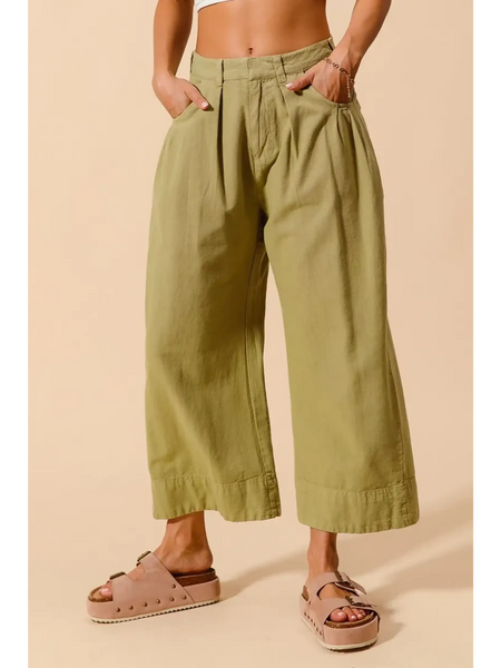 Trendsi Wide Leg Chino Pants in olive green with high waist and relaxed fit