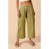 Trendsi olive green Wide Leg Chino Pants with front pleats and cropped ankle length