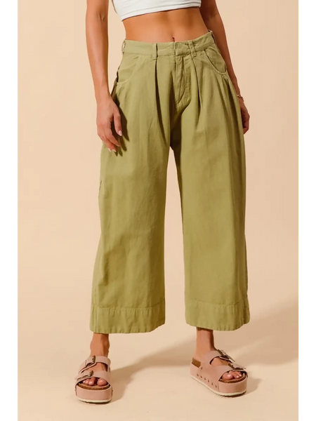 Trendsi olive green Wide Leg Chino Pants with front pleats and cropped ankle length