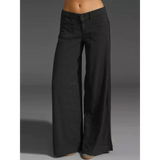 Babe Beachwear black wide leg pocketed pants mid rise with relaxed fit and button closure