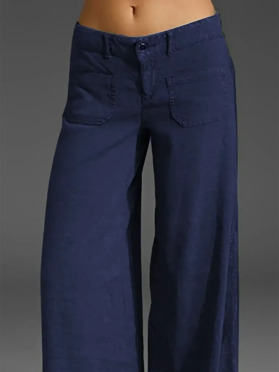 Babe Beachwear navy wide leg pocketed pants mid rise with front patch pockets