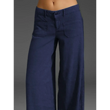 Babe Beachwear navy wide leg pocketed pants mid rise with front patch pockets