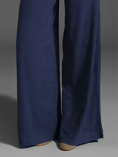 Navy Babe Beachwear wide leg pocketed pants mid rise with flowy fabric and relaxed fit