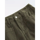 Babe Beachwear wide leg pocketed pants mid rise in olive green with front pockets and belt loops