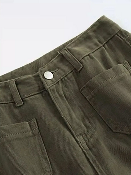 Babe Beachwear wide leg pocketed pants mid rise in olive green with front pockets and belt loops
