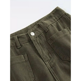 Babe Beachwear wide leg pocketed pants mid rise in olive green with front pockets and button closure