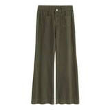Babe Beachwear wide leg pocketed pants mid rise in olive green with front patch pockets
